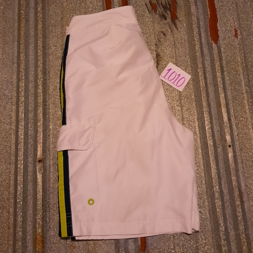 White & Neon Green Old Navy Swimming Trunks - Picture 3 of 7
